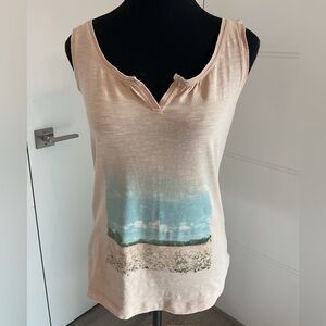 Sandwich Chic Pink and Tan Tank Top with Split V-neck.